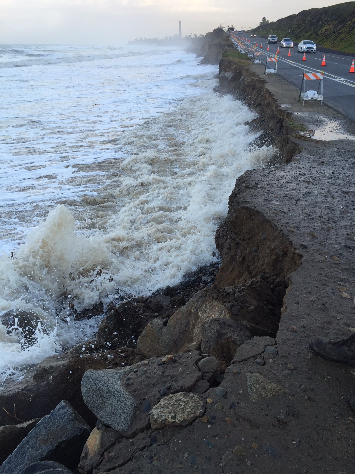 Shoreline damage along Pacific Coast Highway, Carlsbad