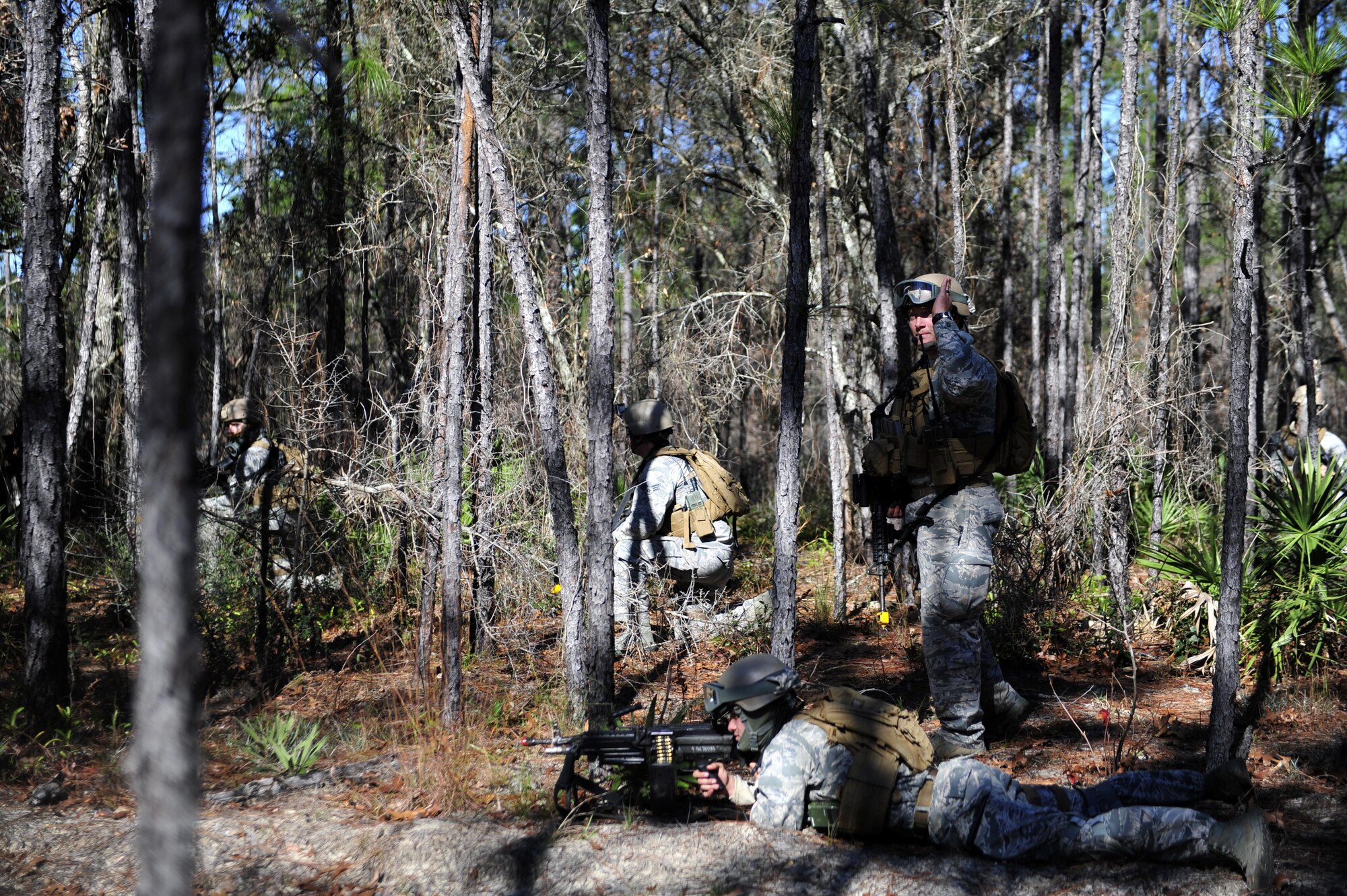 Members of the 1st Special Operations Security Forces Squadron provide cover during exercise Frigid Archer 2016 at Eglin Range, Fla., Jan. 10, 2016. Frigid Archer tested 1st Special Operations Wing Air Commandos’ expertise through a myriad of operational and support requirements. (U.S. Air Force photo by Staff Sgt. Tyler Placie)