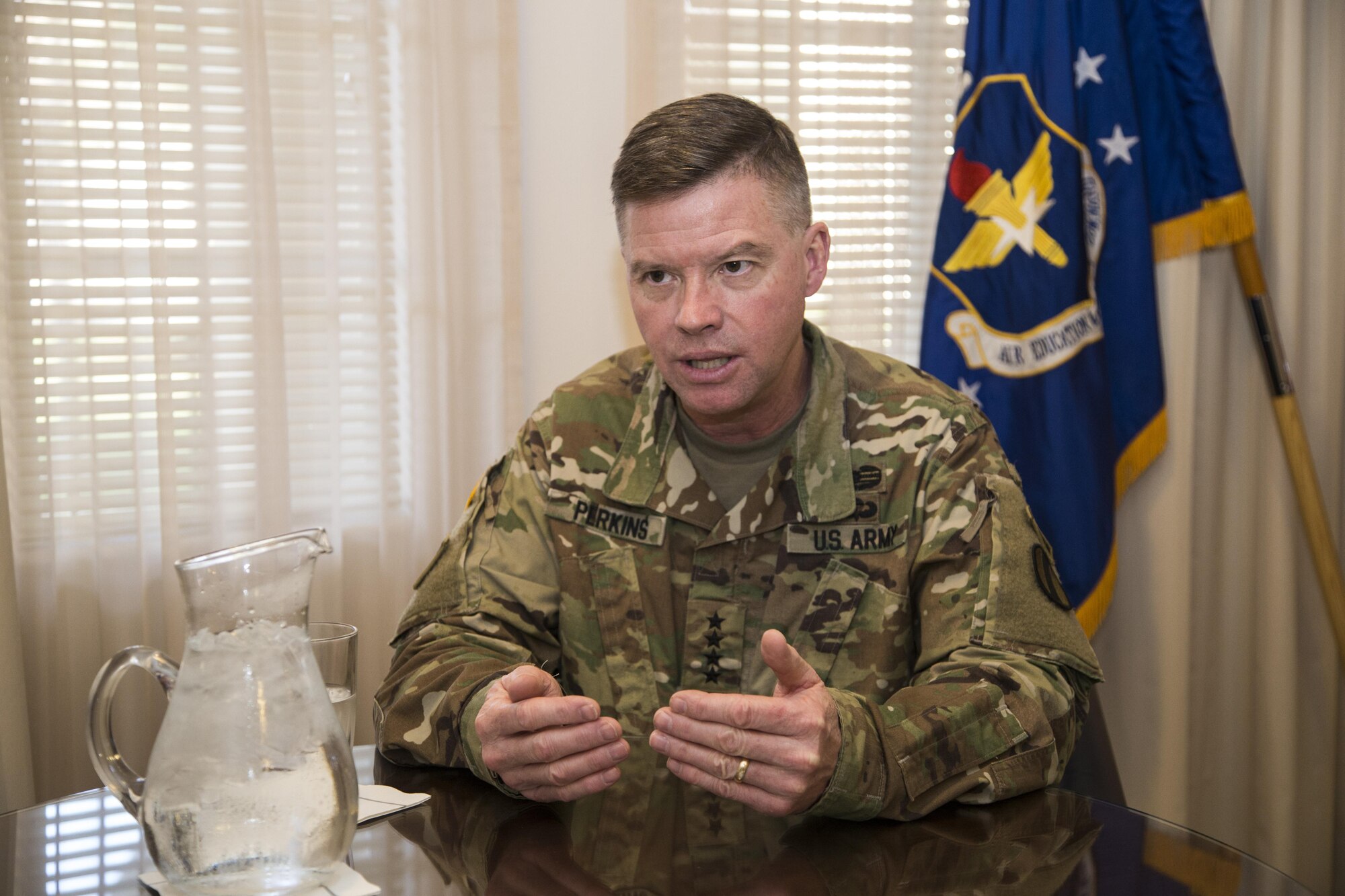 Gen. David G. Perkins, commanding general of the U.S. Army Training and Doctrine Command, visited officials from Air Education and Training Command, Jan. 7-8, to collaborate with Air Force leaders on advancing education and innovation within the respective military services. (U.S. Air Force photograph by Senior Airman Alexandria E. Slade