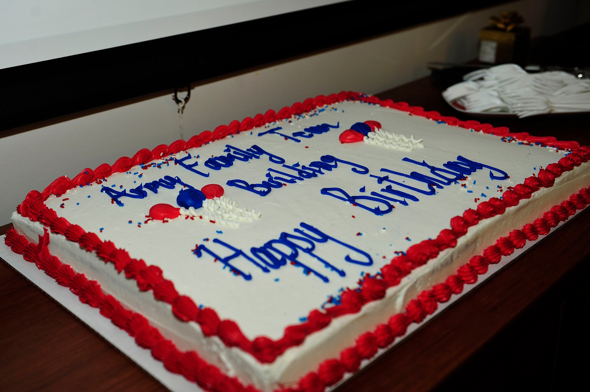 The Army Family Team Building (AFTB) celebrated its 21st birthday, at the Army Community Service at Fort Eustis, Va., Dec. 16, 2015.  The AFTB is a unique program which gives participants an understanding of Army culture, personal growth and leadership skills hosted monthly. (U.S. Air Force photo by Senior Airman Breonna Veal)