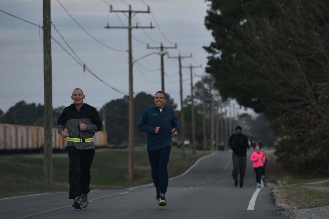 Civilian Commander’s Cup Challenge participants run in the cup’s 5K kickoff at Fort Eustis, Va., Jan. 7, 2015. The Health Promotion Council started the initiative to promote civilian practice in the Army performance triad. (U.S. Air Force photo by Staff Sgt. Natasha Stannard)