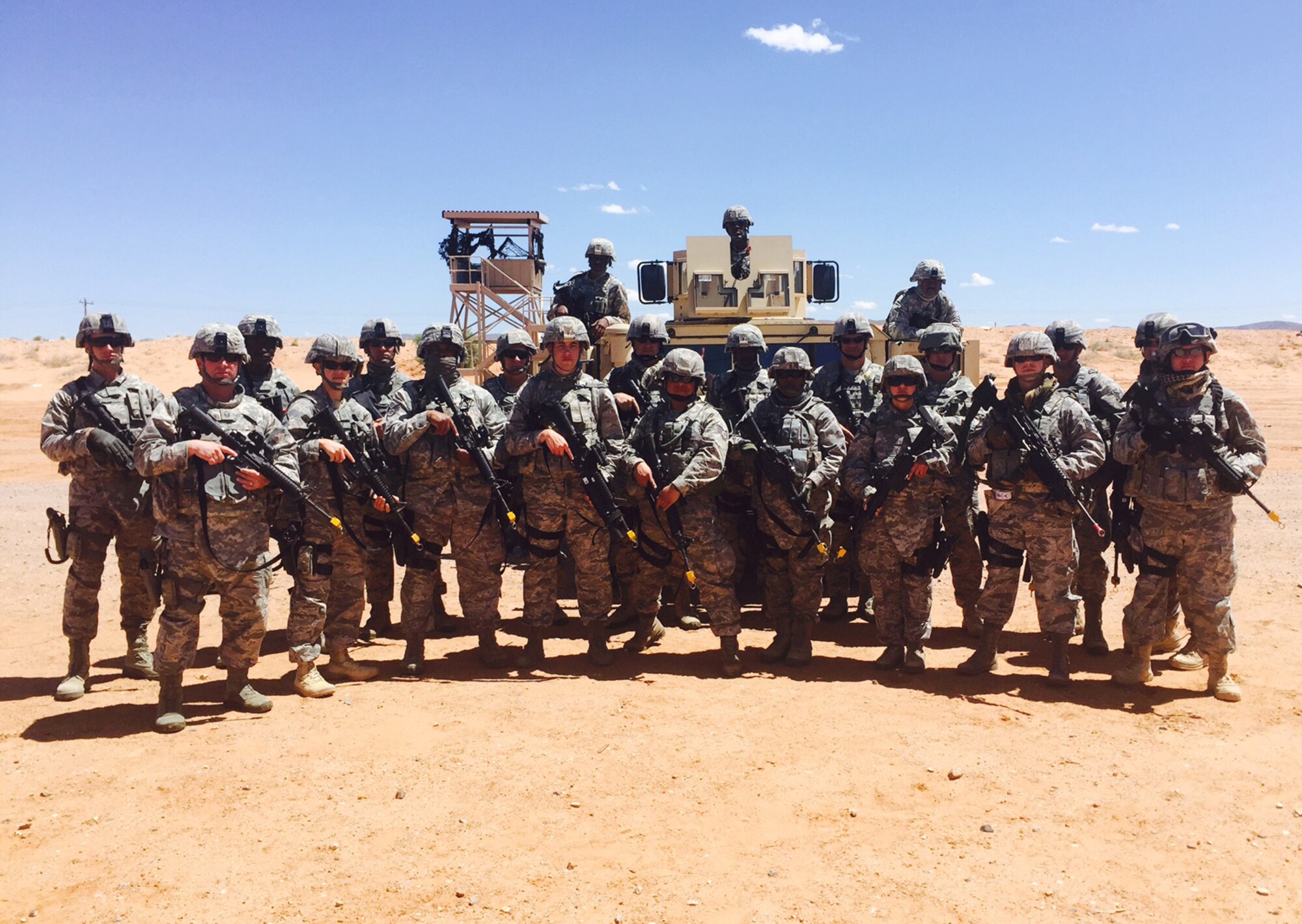 U.S. Air Force Airmen assigned to the 192nd Security Forces Squadron participate in Desert Defender Combat Readiness Training at the Regional Training Center, Fort Bliss, Texas, April 2015. SFS Airmen tested their abilities to prepare for potential threats in a simulated combat environment prior to deploying. (U.S. Air Force courtesy photo)