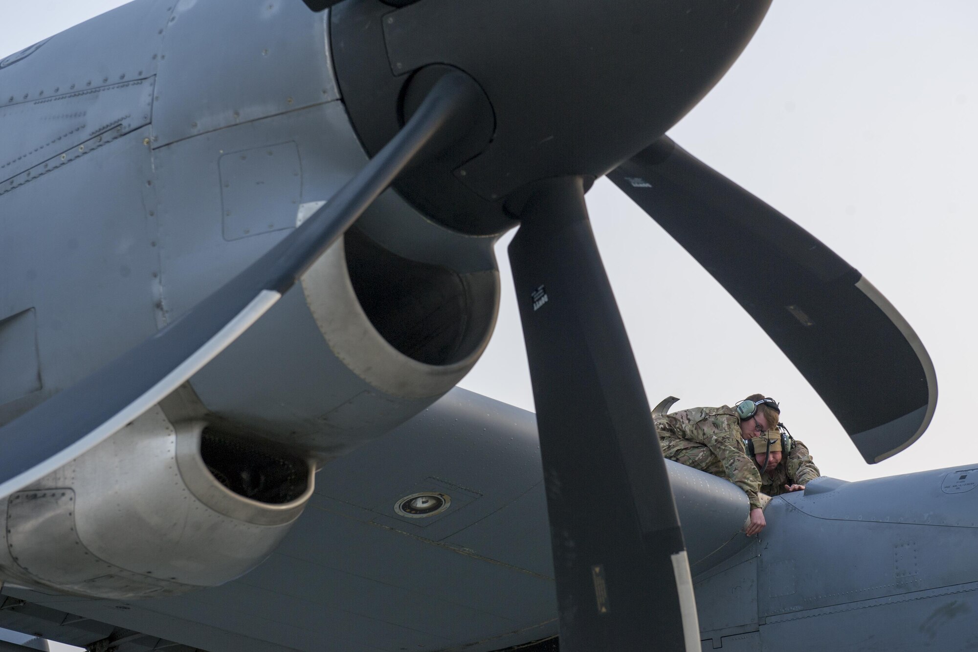 Airmen from the 455th Expeditionary Aircraft Maintenance Squadron perform an engine test on a C-130J Super Hercules from the 774th Expeditionary Airlift Squadron at Bagram Airfield, Aghanistan, Jan. 12, 2016. The 455th EAMXS ensures that Super Hercules at Bagram are prepared for flight and return them to a mission-ready state once they land. (U.S. Air Force photo/Tech. Sgt. Robert Cloys) 