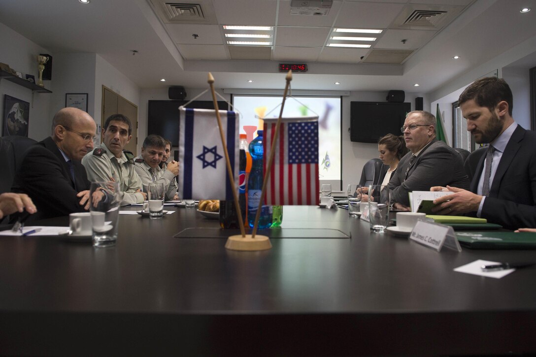 U.S. Deputy Defense Secretary Bob Work, center right, meets with defense leaders in Tel Aviv, Jan. 13, 2016. DoD photo by Navy Petty Officer 1st Class Tim D. Godbee