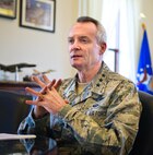 Lt. Gen. Darryl Roberson, Air Education and Training Command commander, discusses his philosophy on safety and mishap prevention during an interview at Joint Base San Antonio-Randolph, Nov. 23,, 2015. (U.S. Air Force photo by Tech. Sgt. Sarayuth Pinthong/ Released)
