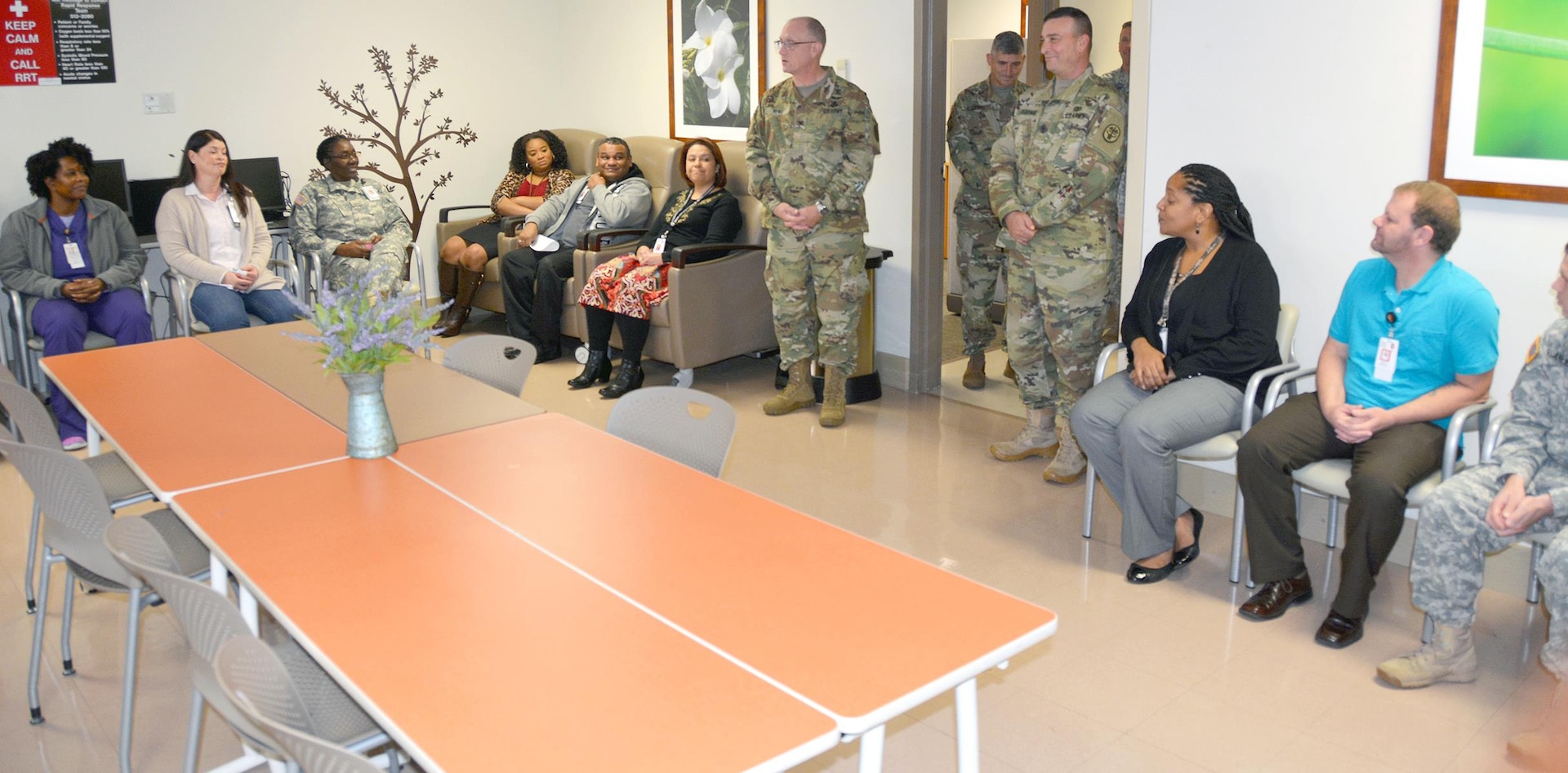 Brooke Army Medical Center Commander Col. Evan Renz visits the new Substance Use Disorder Residential Treatment Program conference room during a visit to 7 West.