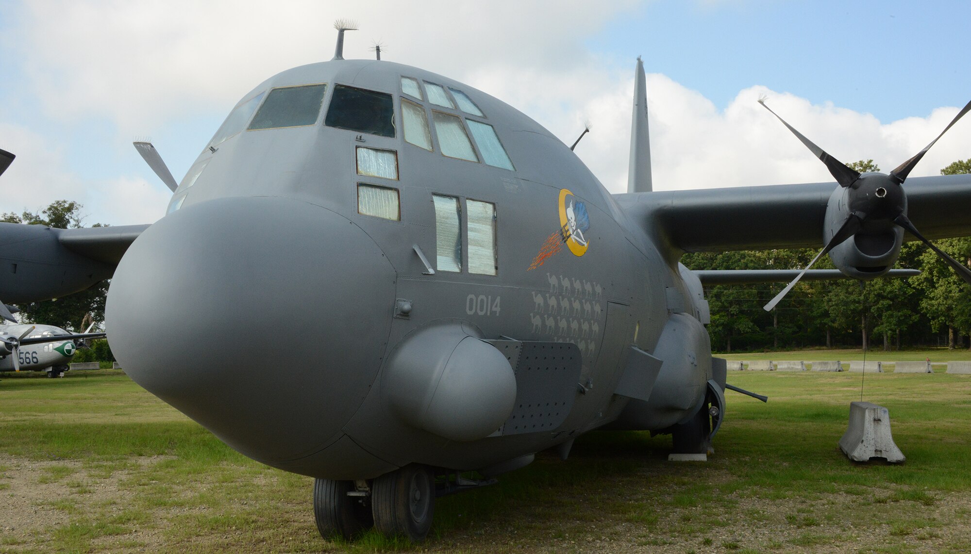 Aircraft No. 55-0014 looks less menacing on display at the Museum of Aviation at Robins Air Force Base, Ga., than it did over the “Highway of Death” during the Gulf War. On the night of Feb. 26, 1991, the crew of the AC-130A gunship was credited with destroying at least 20 enemy trucks and four armored personnel carriers. (U.S. Air Force photo/Master Sgt. Chance Babin)