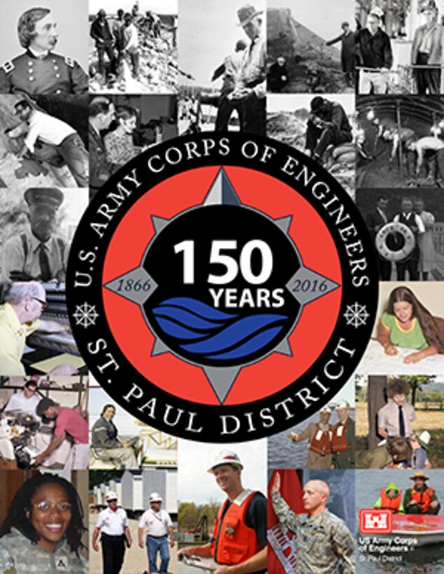 The U.S. Army Corps of Engineer, St. Paul District's 150th logo and poster in square format.