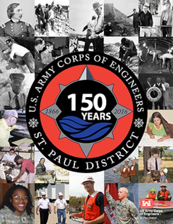 The U.S. Army Corps of Engineer, St. Paul District's 150th logo and poster in square format.