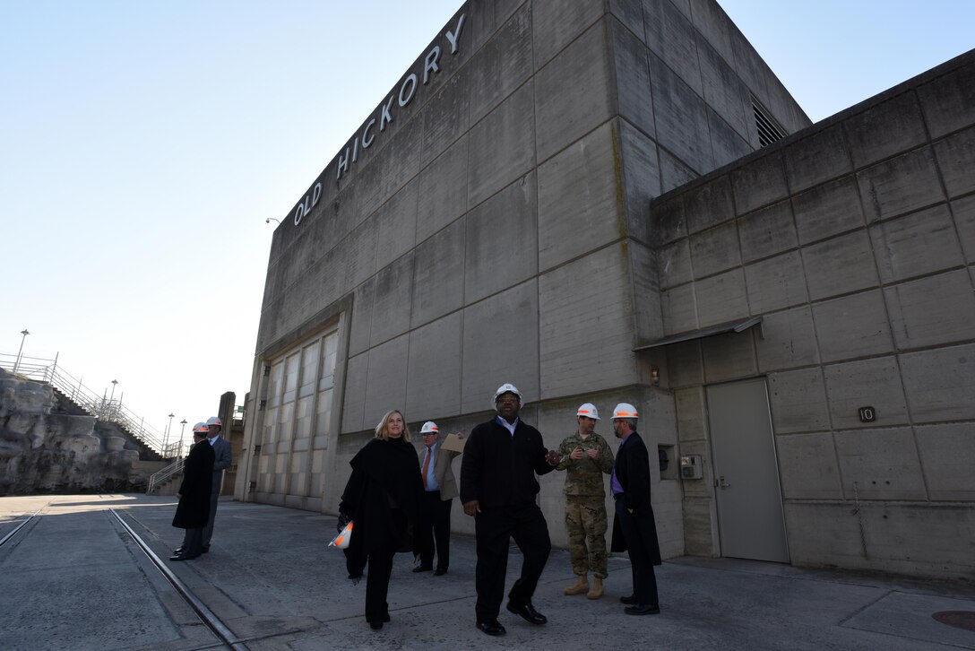 Nashville Mayor Megan Barry arrives for a tour of the Old Hickory Dam Power Plant on the Cumberland River Jan. 14, 2016.  The U.S. Army Corps of Engineers hosted the mayor to work on establishing a good working relationship early on during her first year serving the citizens of Davidson County.