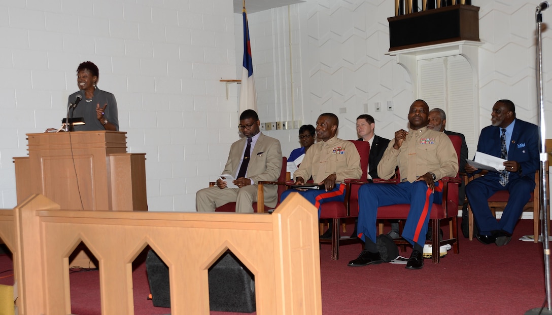 Marine Corps Logistics Base Albany officials, personnel and community guests gather at the Chapel of the Good Shepherd, Jan. 13, to commemorate the legacy of Dr. Martin Luther King Jr. The program is an annual event, which is held on the installation to celebrate the life of the slain civil rights leader and his impact on the nation.

