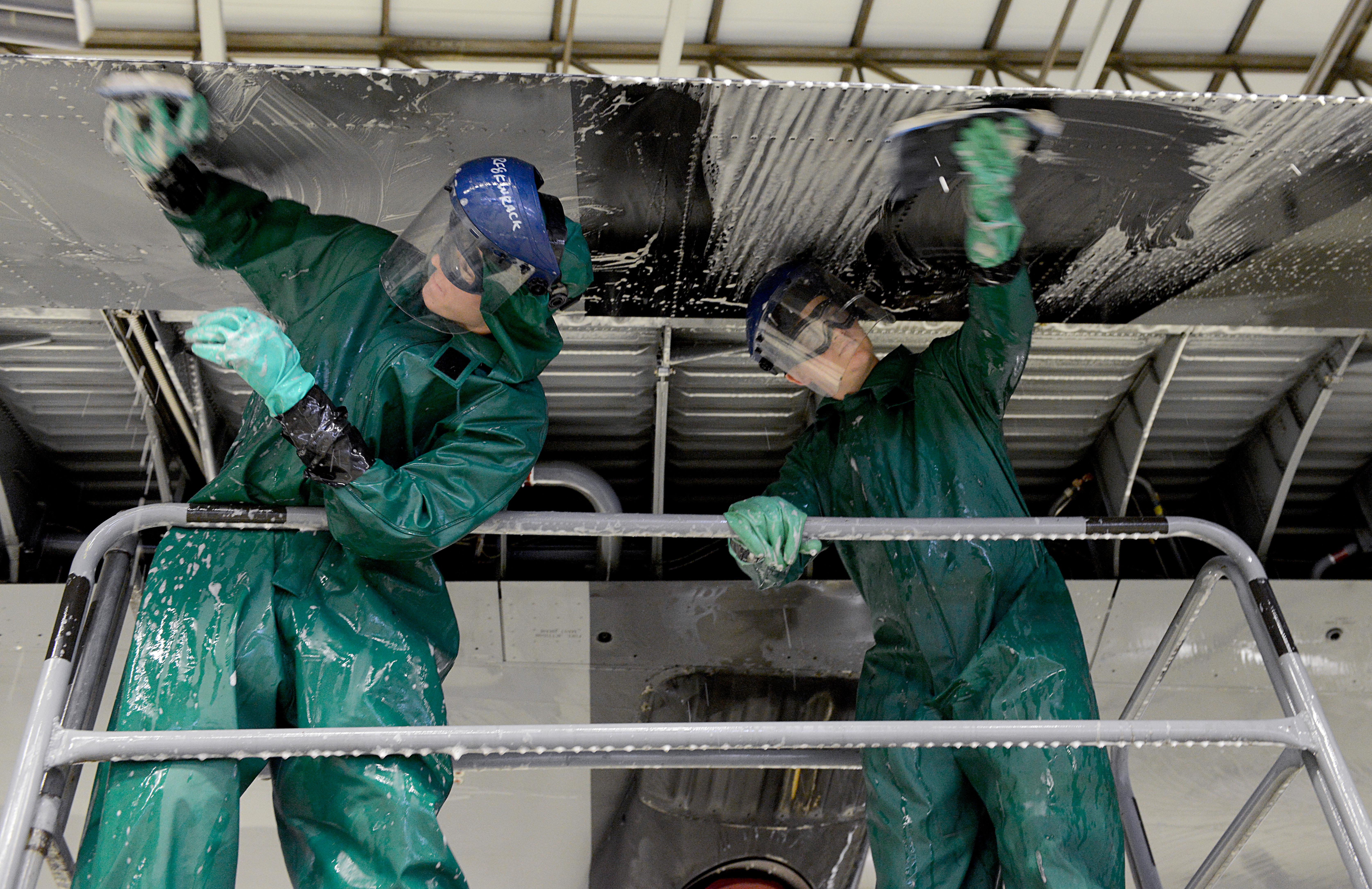 Prepping aircraft for paint jobs, indepth inspections > Air Force