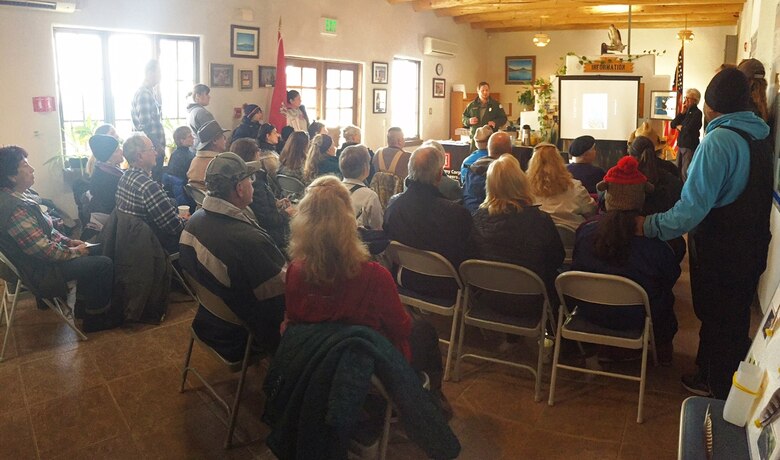 ABIQUIU LAKE, N.M. – John Mueller, Abiquiu Dam Project Office Manager, speaks to volunteers before they head out to count eagles, Jan. 9, 2016. 