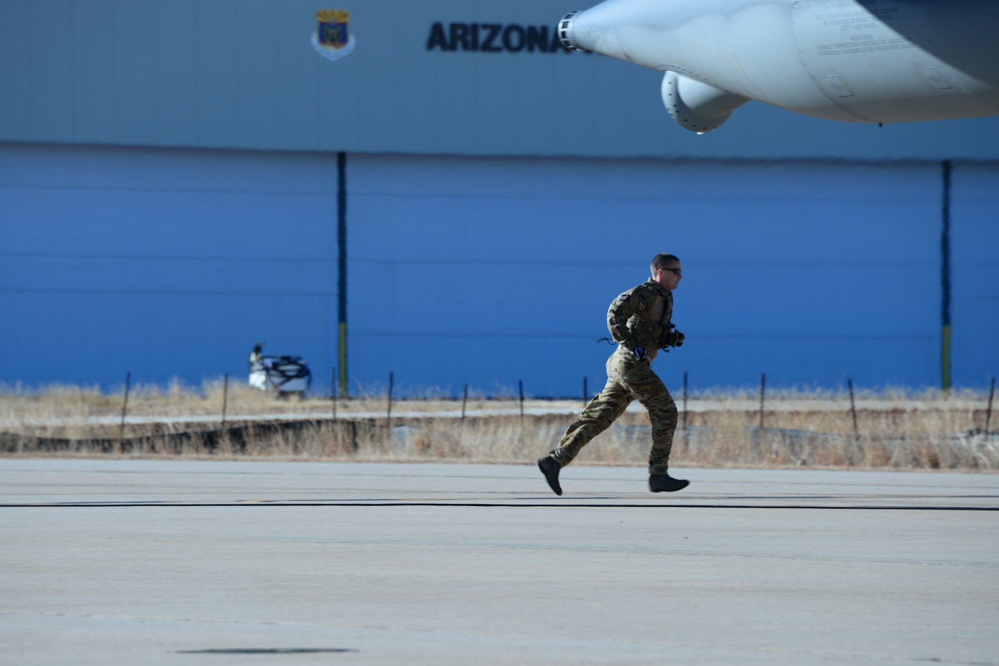 U.S. Staff Sgt. Casey Kubik, 355th Logistics Readiness Squadron fuel controller, monitors Forward Area Refueling Point training at Fort Huachuca, Ariz., Jan. 13, 2016. The FARP training was part of Cactus Flag: a large force employment and expeditionary exercise.  (U.S. Air Force photo by Airman 1st Class Mya M. Crosby/Released)