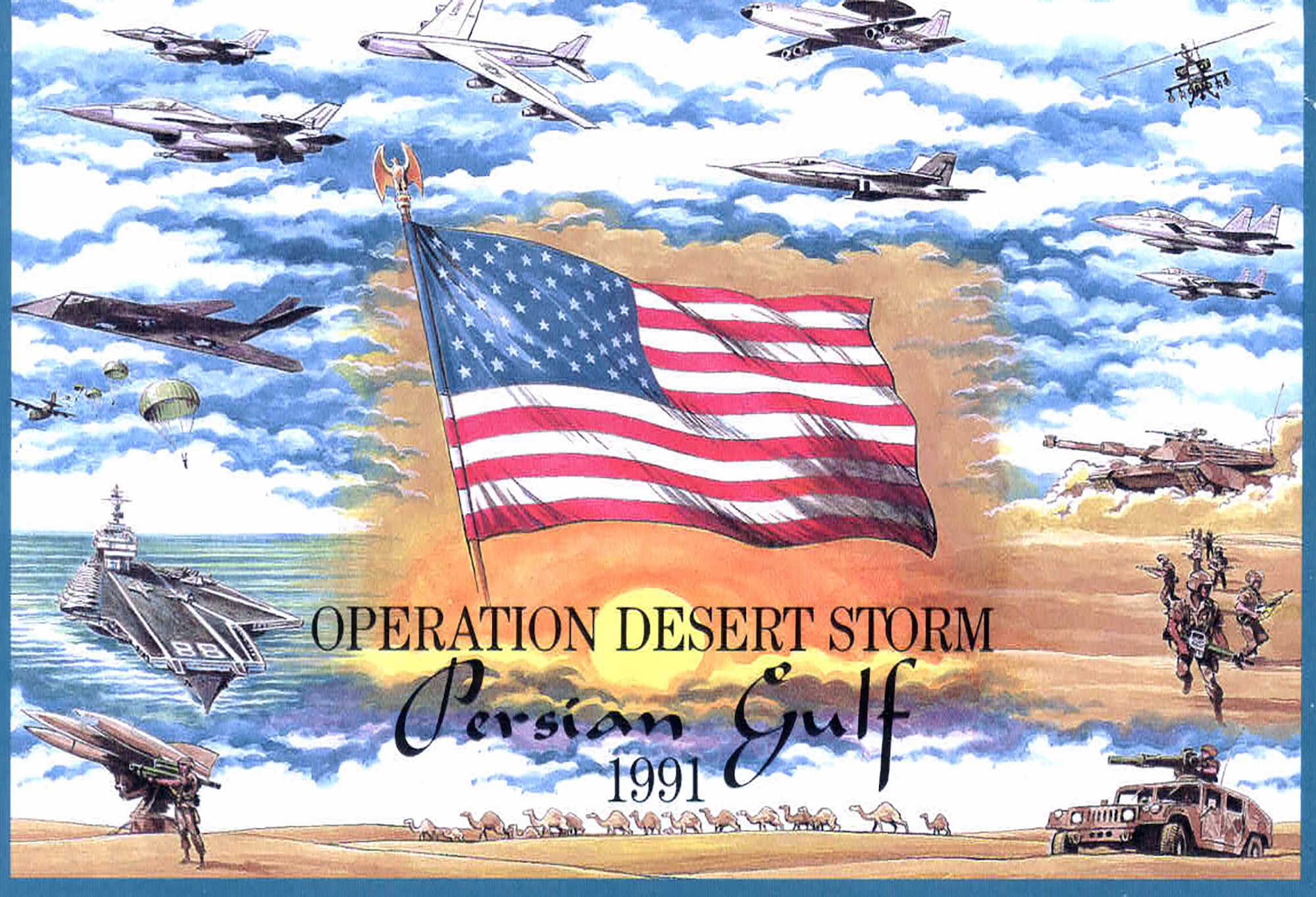 This postcard was sold at a mini base exchange set up for those deployed supporting Operation Desert Storm. The mini BX was a tent that sold snacks, drinks, toiletries and other necessities for the deployed Airmen.