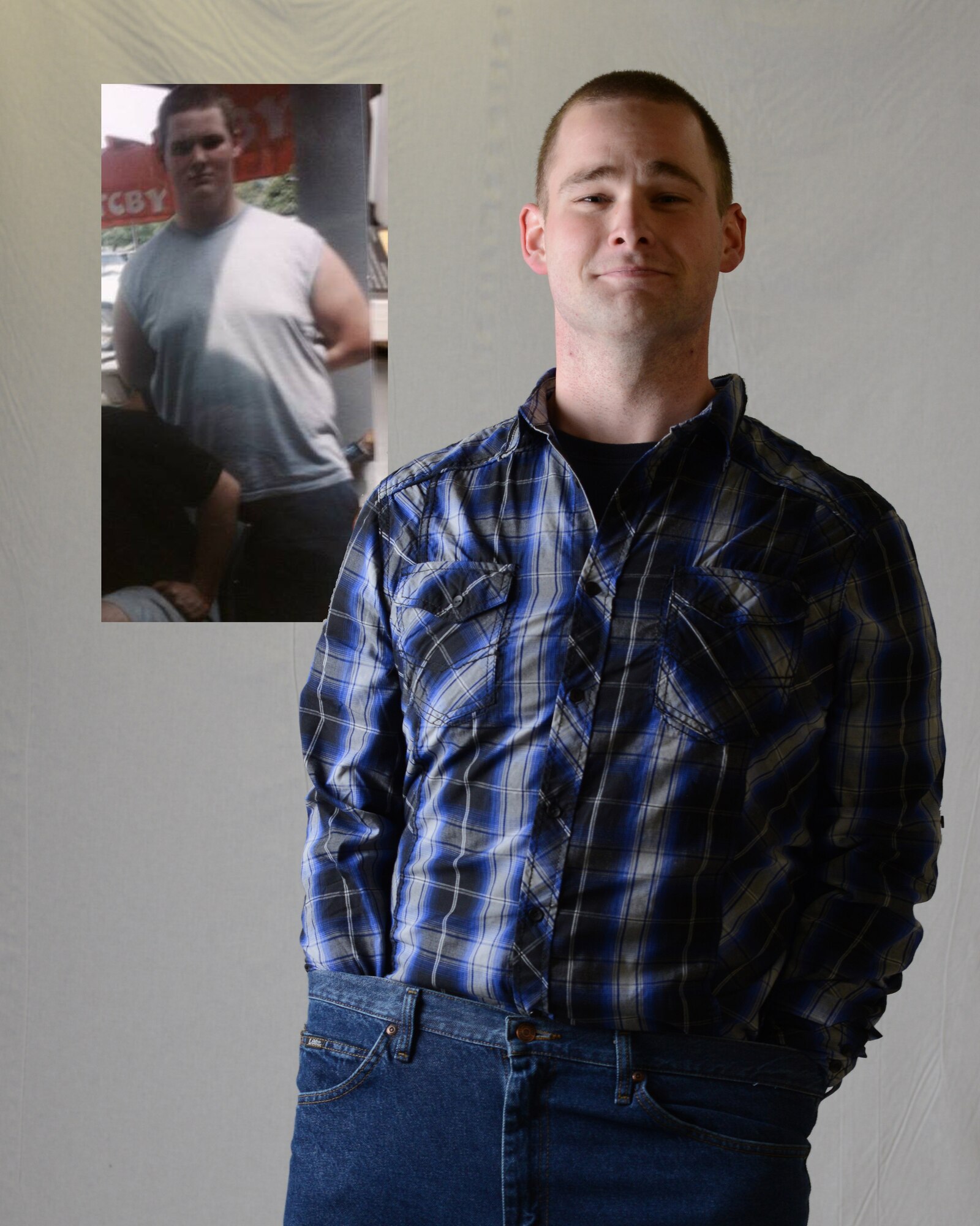 U.S. Air Force Senior Airman Tyler Llewellyn, 731st Munitions Squadron munitions support crew member, shed 120 pounds in three years to join the Air Force. Llewellyn played Dance Dance Revolution five times a week for an hour a day for his cardio routine. (U.S. Air Force photo illustration)
