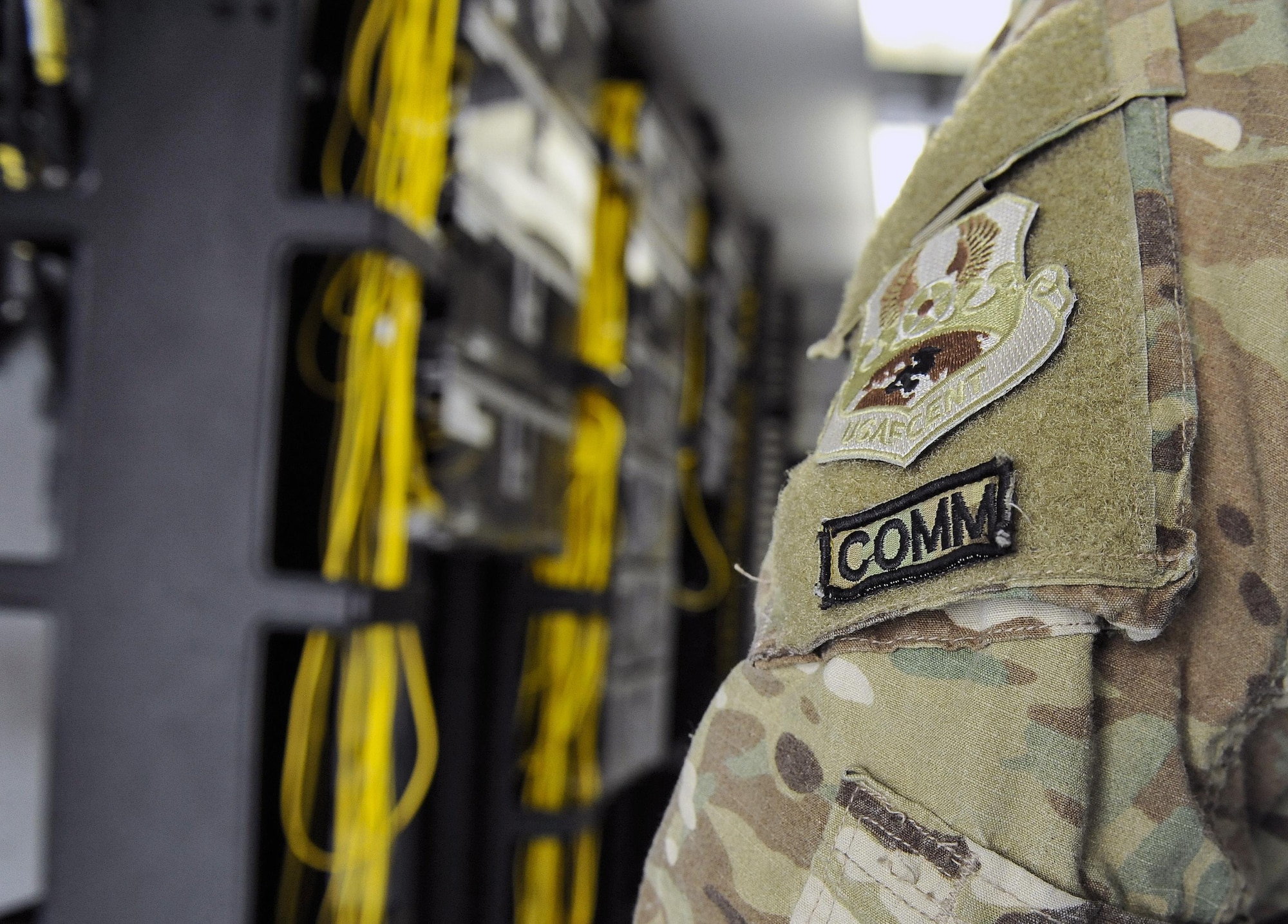 The 455th Expeditionary Communications Squadron manages and maintains the entire Air Force cyber and telecommunications network at Bagram Airfield, Afghanistan Jan. 13, 2016. With more than 1,700 Air Force network accounts, the communications squadron uses four main functions to secure the cyber domain: Cable, Network Maintenance, Client Systems Technicians, and Network Operations. (U.S. Air Force photo by Tech. Sgt. Nicholas Rau)