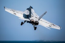 (Dec. 29, 2015) An F/A-18E Super Hornet, assigned to the "Pukin' Dogs" of Strike Fighter Squadron (VFA) 143, launches from the flight deck of aircraft carrier USS Harry S. Truman (CVN 75). Harry S. Truman Carrier Strike Group is deployed in support of Operation Inherent Resolve, maritime security operations and theater security cooperation efforts in the U.S. 5th Fleet area of operations. 
