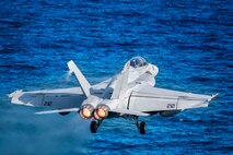 (Dec. 31, 2015) An F/A-18F Super Hornet, assigned to the “Jolly Rogers” of Strike Fighter Squadron (VFA) 103, launches from the flight deck of aircraft carrier USS Harry S. Truman (CVN 75). Harry S. Truman Carrier Strike Group is deployed in support of Operation Inherent Resolve, maritime security operations and theater security cooperation efforts in the U.S. 5th Fleet area of operations.