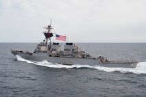 (Jan. 5, 2016) The guided-missile destroyer USS Ramage (DDG 61) transits the Arabian Gulf. Ramage is deployed as part of the Harry S. Truman Carrier Strike Group, supporting maritime security operations and theater security cooperation efforts in the U.S. 5th Fleet area of operations.