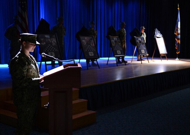 (Jan. 11, 2016) Naval Support Activity (NSA) Bahrain Naval Security Forces (NSF) commemorated five fallen Master-at-Arms Sailors who died while serving their country and protecting the lives of their fellow shipmates. Displays honoring these brave heroes were exhibited during the ceremony while their biographies and citations were read aloud. Sailors stationed onboard NSA delivered heartfelt speeches about the commitment and sacrifice of these individuals and all Master-at-Arms Sailors. The displays honoring the fallen Sailors have been placed in the Joint Security Force Headquarters along with murals depicting the pride and tradition of NSF and the NSA Bahrain guardians.