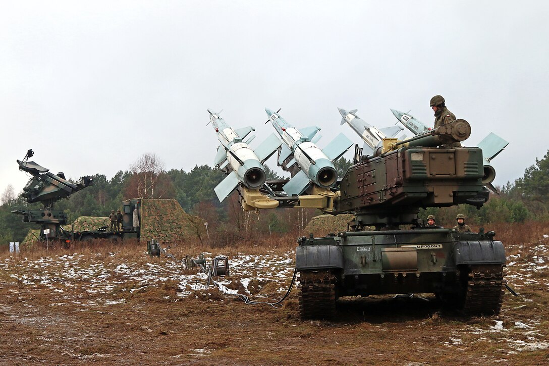 Polish soldiers display a loaded W125 launcher anti-missile system during a demonstration to U.S. soldiers in support of Patriot Shock, an interoperability deployment readiness exercise in Skwierzyna, Poland, Jan. 14, 2016. U.S. Army photo by Sgt. Paige Behringer