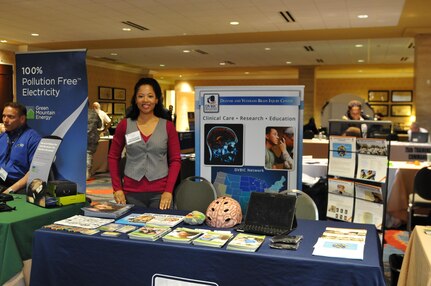 Attendees were able to ask questions and gain contact information from a variety of resources such as the Defense Brain Injury Center (pictured), Red Cross, Troops to Teachers, Navy Federal Credit Union and American Military University among others.