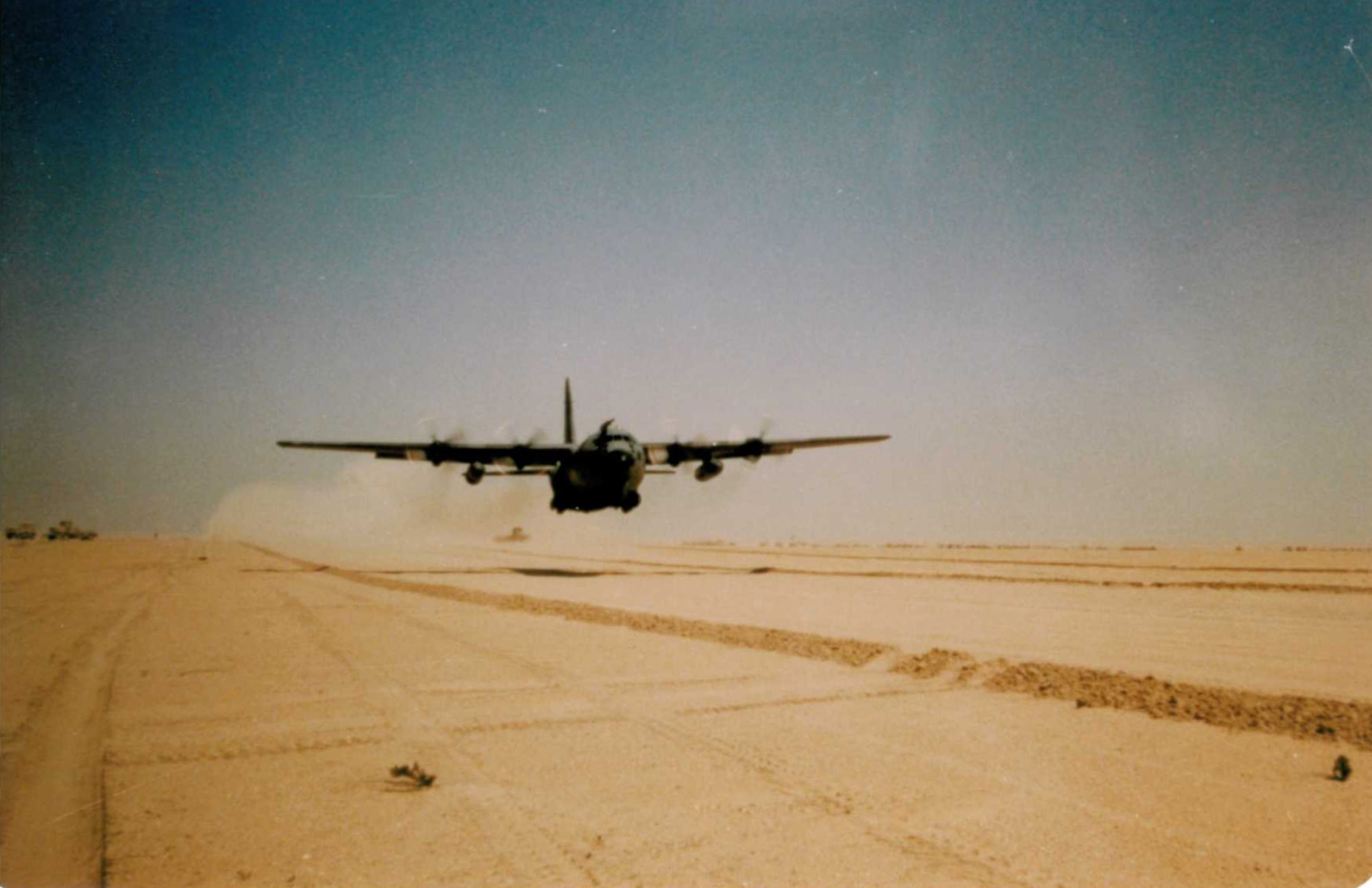 A C-130 takes off for a mission during Operation Desert Storm.