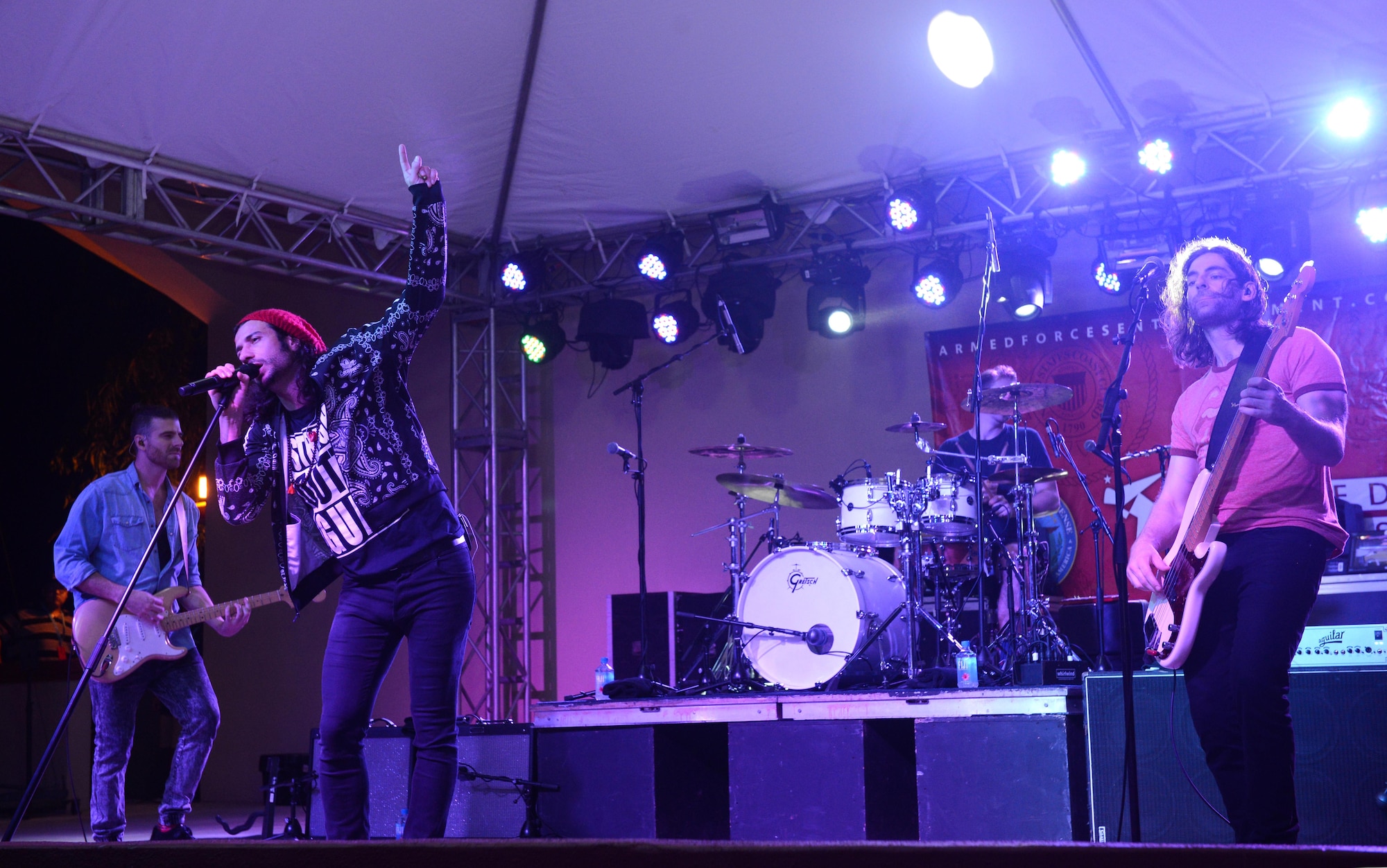 The Canadian reggae fusion band Magic! performs for service members and their families Jan. 14, 2016, at Andersen Air Force Base, Guam. The free event was hosted by the Department of Defense’s Armed Forces Entertainment and drew a crowd of 2,000 people. (U.S. Air Force photo/Airman 1st Class Arielle Vasquez)