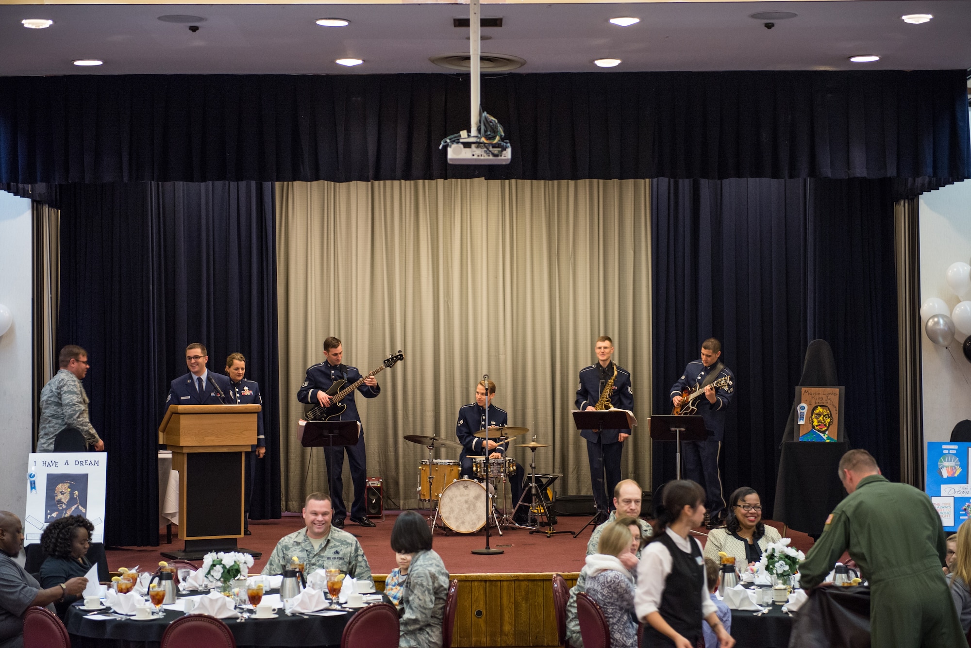 Members of the Pacific Air Force Band perform at the Martin Luther King Jr. Luncheon on Yokota Air Base, Japan, Jan. 14, 2015. The annual event is held in honor of Dr. Martin Luther King Jr. and his accomplishments. (U.S. Air Force photo by Staff Sgt. Michael Smith/Released)