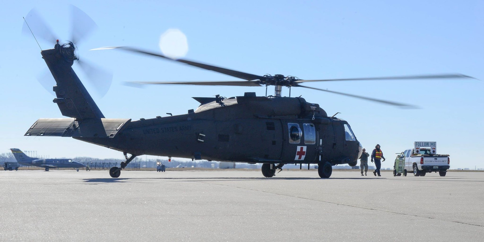 A HH-60M Black Hawk lands and parks, Jan. 14, 2016, at McConnell Air Force Base, Kan. The HH-60M is designed to evacuate service members from battlefields so they may receive necessary medical attention. (U.S. Air Force photo/Airman 1st Class Christopher Thornbury)