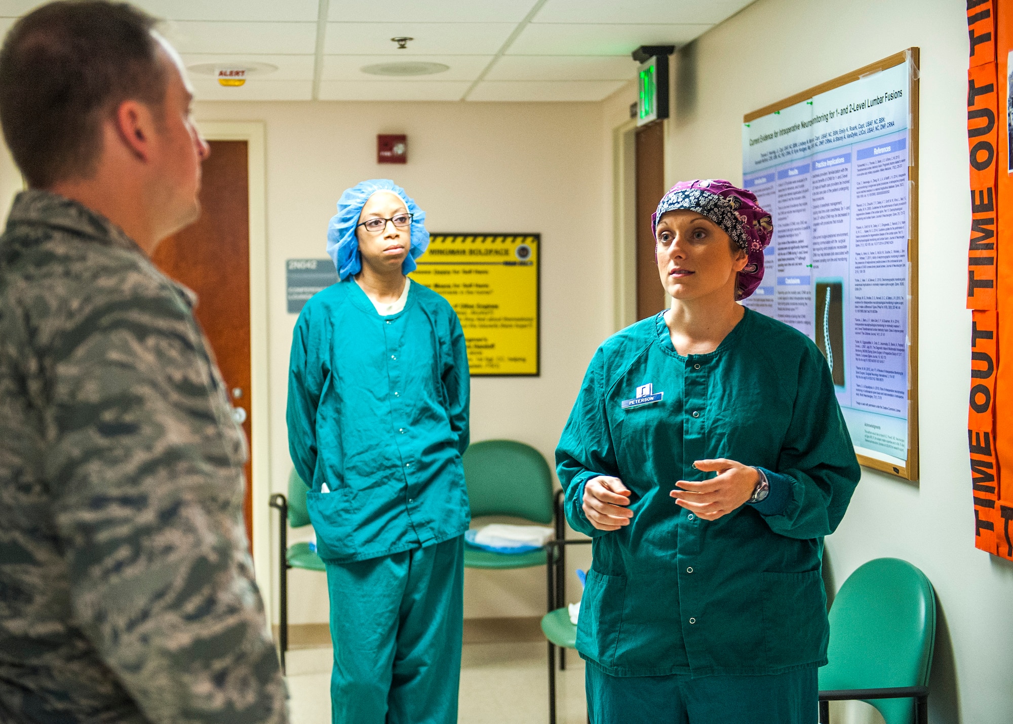 Capt. Tamera Peterson, 96th Surgical Operations Squadron, briefs a Commander-In-Chief’s Installation Excellence Award evaluator about operating room capabilities and procedures during their tour of the hospital Jan. 15 at Eglin Air Force Base, Fla. Eglin is one of two finalist for the CinC Installation Excellence Award which recognizes outstanding and innovative military installations. Each year an installation from every branch of the military is selected to win the award.  (U.S. Air Force photo/Ilka Cole)