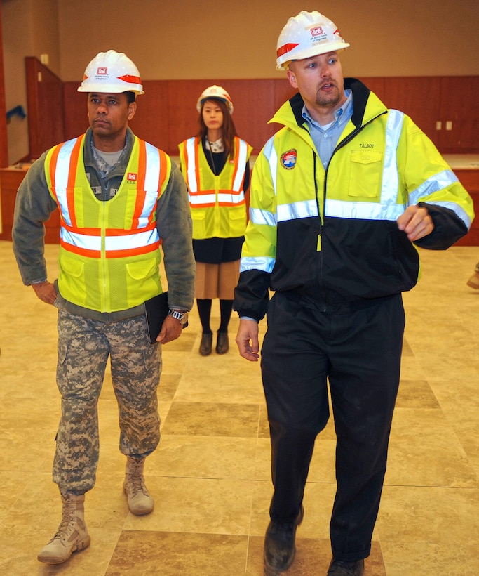 In this photo, Chaplain (Col.) Raymond A. Robinson, Jr., the USFK command chaplain, tours the nearly completed chapel #1 with David M. Talbot, resident engineer of the Far East District's Family Housing Resident Office at Camp Humphreys.

One critical aspect of any military installation is a space that allows for service members to exercise their freedom of religion. For a military city, greater numbers and diversity demand more than just a single space. The first of four new chapels is slated to be put into use by mid-2016.

Until around 2014, U.S. Army Garrison-Humphreys personnel exercised their freedom of religion using one small chapel (the Freedom Chapel) and a small worship space in the 501st Military Intelligence area, said Robinson. Since the Freedom Chapel was demolished, the chaplains have been holding services in the Humphreys high school through a facility usage agreement with the Department of Defense Education Activity. 

“Many of us in the Far East District have been personally invested in the construction of these chapels, and we’re going to be just as excited as the rest of the Chapel community to see this and our other new chapels open up,” said Talbot.
