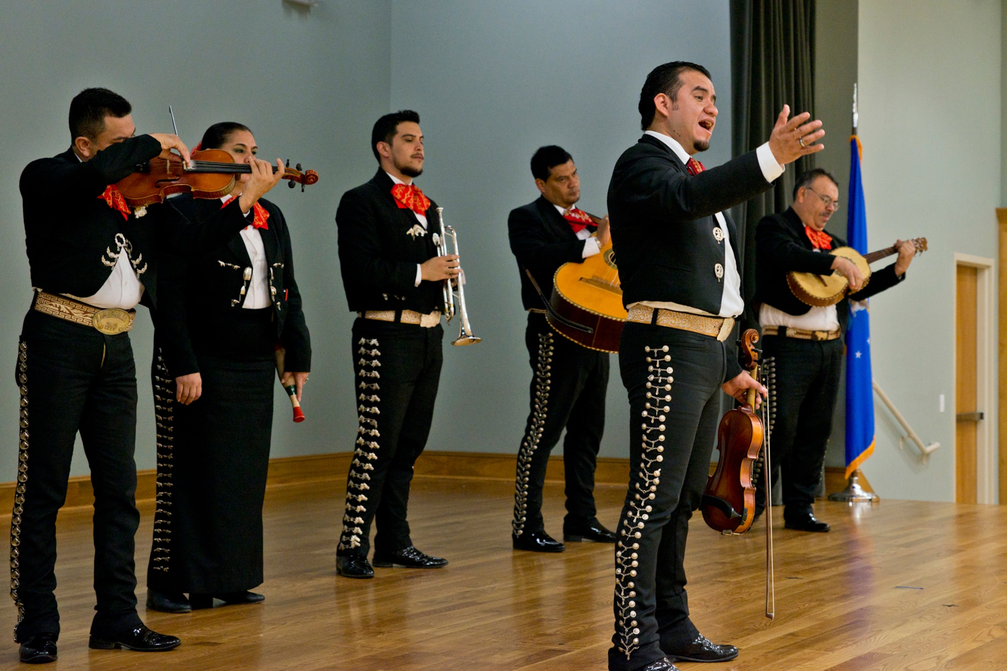Members of Mariachi Viva Jalisco, perform folk music from Mexico during the Team Little Rock Diversity Day 2016 celebration at the Walter Community Support Center at Little Rock Air Force Base, Ark., Jan. 15, 2016. The Diversity Day event was held to celebrate the life, history, and culture of the nation’s Servicemen and women, and offered those who attended an opportunity to discuss diversity, see cultural performances and taste food from around the world. (U.S. Air Force photo by Master Sgt. Jeff Walston/Released)