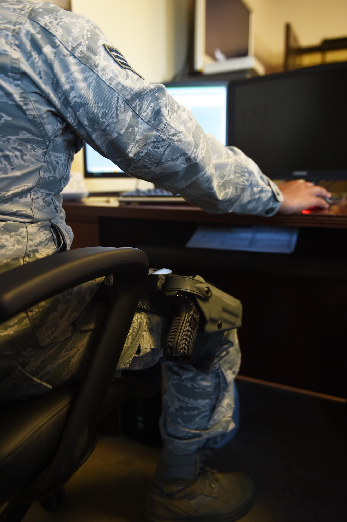 Air Force commanders can use the Unit Marshal and Security Forces Staff Arming programs along with the Law Enforcement Officer Safety Act to meet the needs of their installation. The Air Force Integrated Defense team is looking into how to authorize Air Force personnel assigned to duty at an off-installation center or facility to carry an appropriate firearm. (U.S. Air Force courtesy photo)