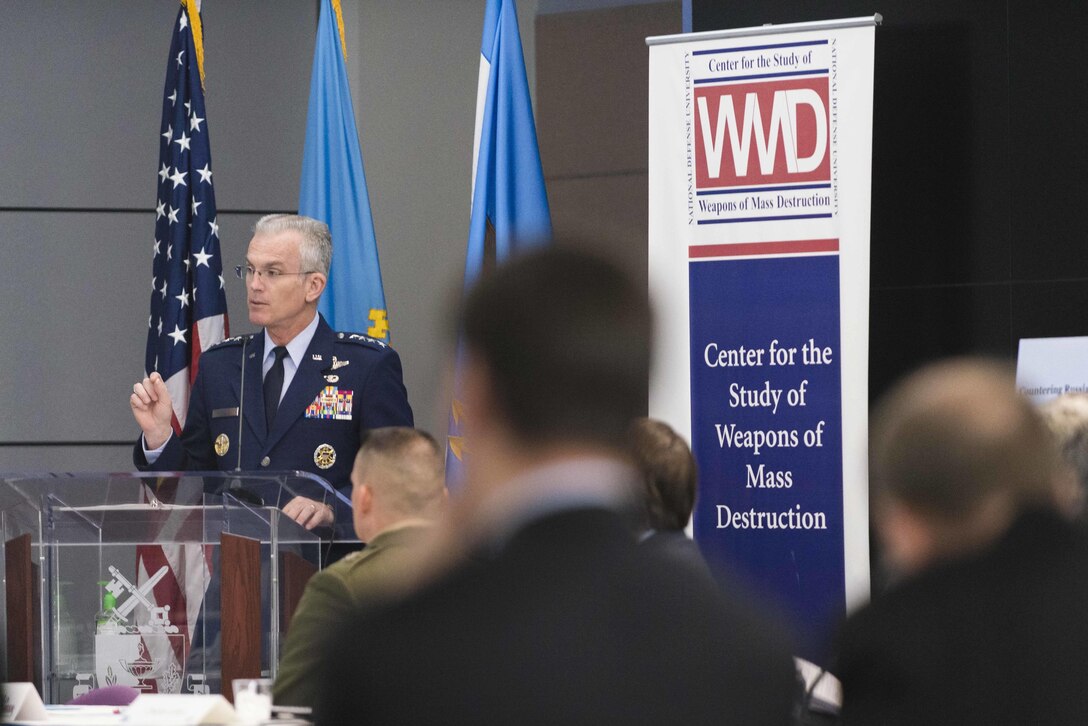 Air Force Gen. Paul J. Selva, vice chairman of the Joint Chiefs of Staff, speaks during a conference on weapons of mass destruction on Fort McNair in Washington, D.C., Jan. 19, 2016. DoD photo by Army Staff Sgt. Sean K. Harp