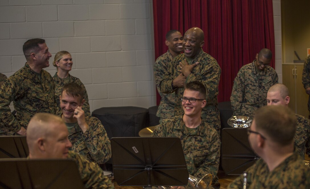 Sergeant Major of the Marine Corps, Sgt. Maj. Ronald L. Green visited the Marine Corps Band New Orleans at Marine Corps Support Facility New Orleans, Jan. 20, 2015. Green shared his experiences with the band about his past as a musician and commended them on their stellar performance. Green also discussed the 'Protect What You've Earned' campaign, urging Marines to protect what they’ve earned as a Marine, and to continue to uphold the standards of the Corps on and off duty.  