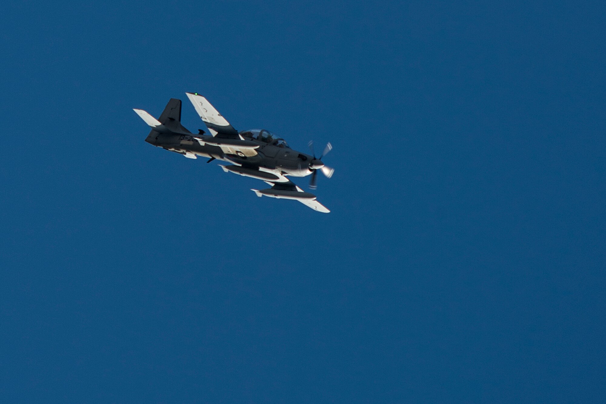 An A-29 Super Tucanos flies over Hamid Karzai International Airport, Afghanistan, Jan. 15, 2016. The aircraft will be added to the Afghans' inventory in the spring of 2016. The A-29 Super Tucano is a 'light air support' aircraft capable of conducting close air support, aerial escort, armed overwatch and aerial interdiction. Designed to operate in high temperature and in extremely rugged terrain, the A-29 Super Tucano is highly maneuverable 4th generation weapons system capable of delivering precision guided munitions. It can fly at low speeds and low altitudes, is easy to fly, and provides exceptionally accurate weapons delivery. It is currently in service with 10 different air forces around the world. (U.S. Air Force photo by Tech. Sgt. Nathan Lipscomb) 