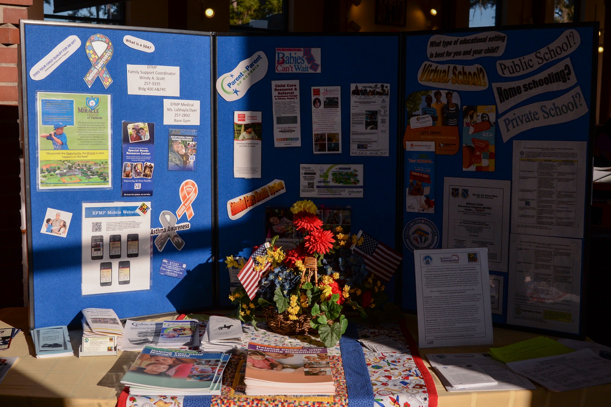 A presentation board rests on a table during a Military Child Education Coalition sponsored training class, Jan. 20, 2016, at Moody Air Force Base, Ga. Facilitators explained the importance of helping military children thrive and develop resiliency. (U.S. Air Force photo by Airman 1st Class Janiqua P. Robinson/Released)