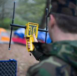 Senior Maj. Barry Feinstein, Civil Air Patrol, uses a device to locate a simulated downed aircraft Jan. 9, 2016, on James Island, S.C. Perhaps best known for their search-and-rescue efforts, CAP flies more than 85 percent of all federal inland search-and-rescue missions directed by the Air Force Rescue Coordination Center. (U.S. Air Force photo/Senior Airman Clayton Cupit)