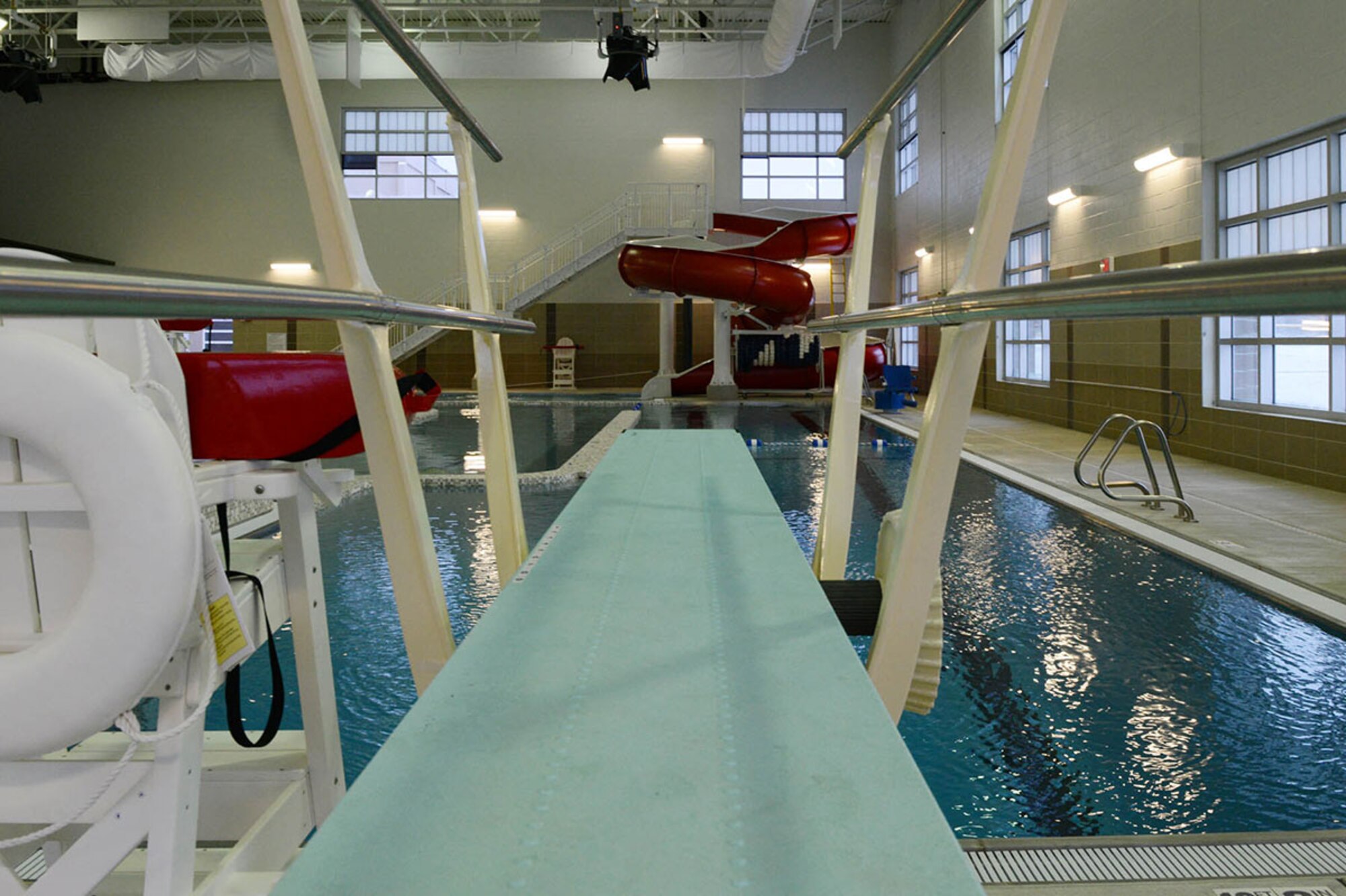 The pool at Buckner Physical Fitness Center now offers a diving board, Jan. 13, 2016. The fitness center is scheduled to open spring 2016. (U.S. Air Force photo/Airman 1st Class Javier Alvarez)