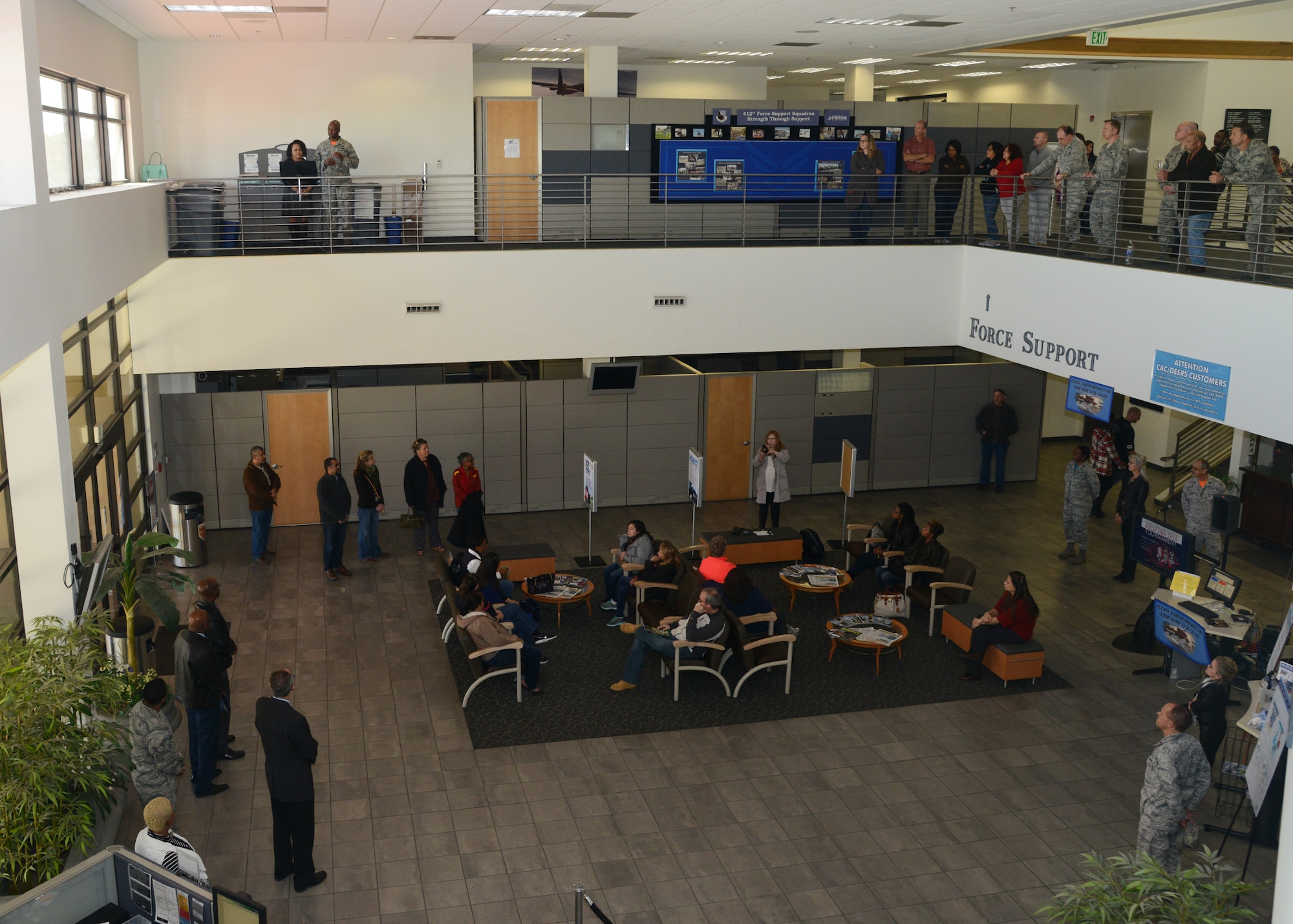 Tech Sgt. Steve and Karen Eckles sang “Once to Every Man and Nation” and read “The People are Important” during a Martin Luther King Jr. Day celebration Jan. 15 in Bldg. 3000. (U.S. Air Force photo by Rebecca Amber)
