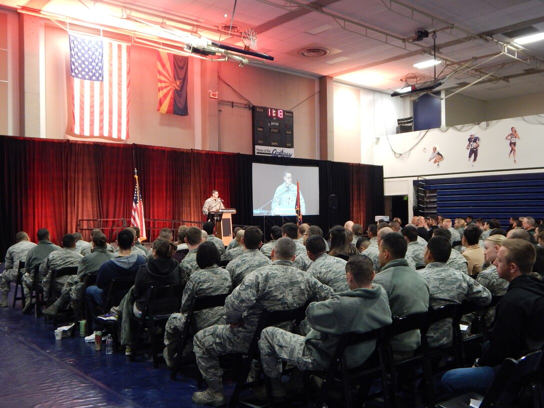 Airmen from the Arizona Air National Guard’s 162nd Wing listen to one of the speaker’s at the 6th annual My Air Guard Incentive Career, or MAGIC event at Pima Community College West Campus Jan. 9-10. The two-day event included presentations on career development, continuing education, mentorship, resiliency, physical and mental health, life insurance and financial guidance. (U.S. Air National Guard photo by 2nd Lt. Lacey Roberts)