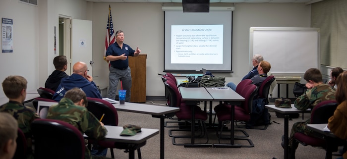 Civil Air Patrol cadets and seniors partake in an astrobiology class Jan. 11, 2016, at the CAP office on Joint Base Charleston – Air Base, S.C. CAP's aerospace education efforts focus on two different audiences: volunteer CAP members and the general public.  The programs ensure that all CAP members (seniors and cadets) have an appreciation for and knowledge of aerospace issues.  To advance within the organization, members are required to participate in the educational program. (U.S. Air Force photo/Senior Airman Clayton Cupit)