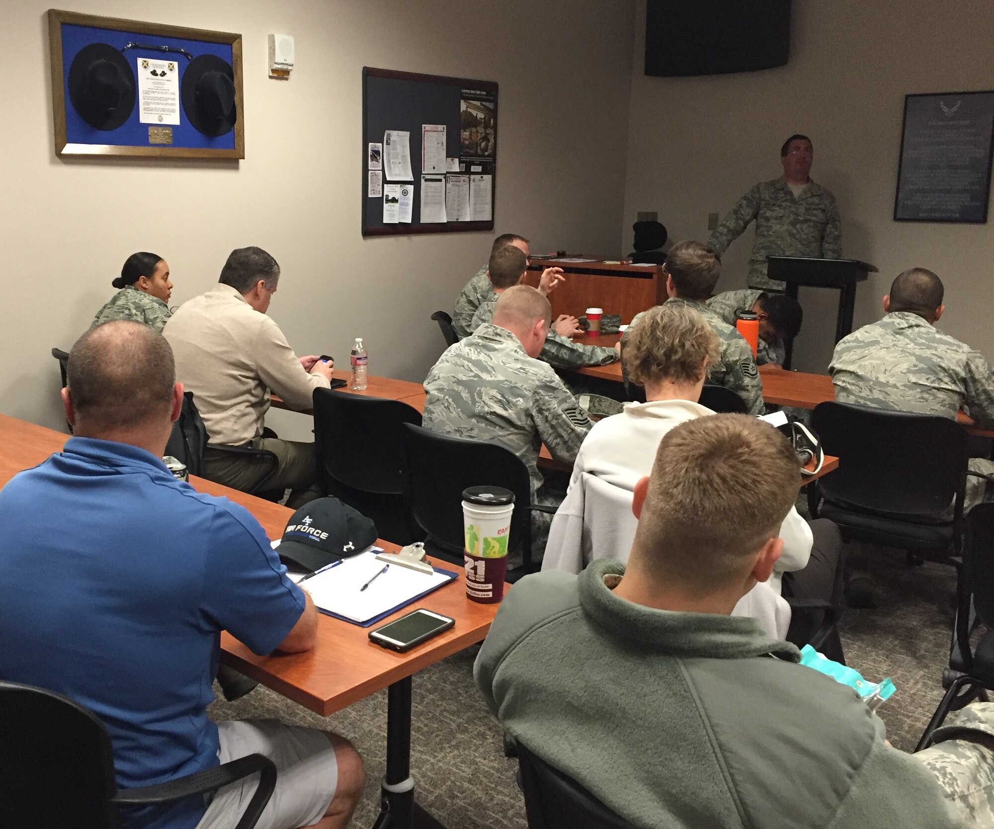 PETERSON AIR FORCE BASE, Colo. – Tech Sgt. Thomas Echelmeyer, 21st Aerospace Medicine Squadron, leads a course on Millennial Leadership at the Peterson Professional Development Center. The course helps leaders understand how to better deal with members of the millennial generation.  (Courtesy Photo)