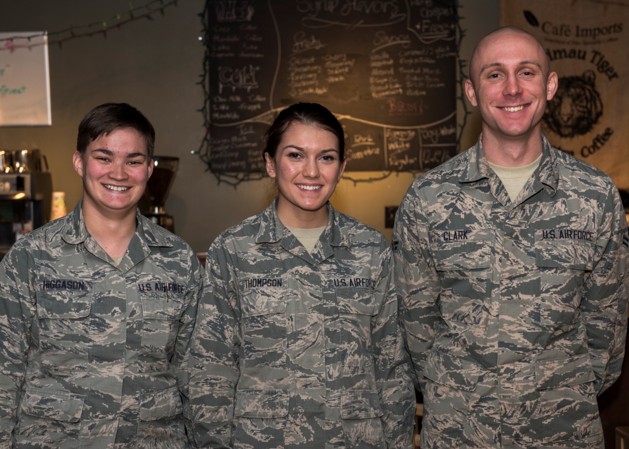PETERSON AIR FORCE BASE, Colo. – The Front Range Airmen Against Drunk Driving 2015 4th Quarter Awards were held Jan. 13, 2016, at the Eclipse Cyber Café. Airmen who went above and beyond with volunteer hours and support were recognized for their efforts and the new A2D2 council was recognized. The new council took over operations Jan. 4, 2016, and consists of (from left) Senior Airman Megan Higgason, president; Airman 1st Class Melissa Thompson, treasurer; Airman 1st Class Ben Clark, vice president; and Spc. Matthew Wilson, secretary (not pictured). (U.S. Air Force photo by Senior Airman Rose Gudex)