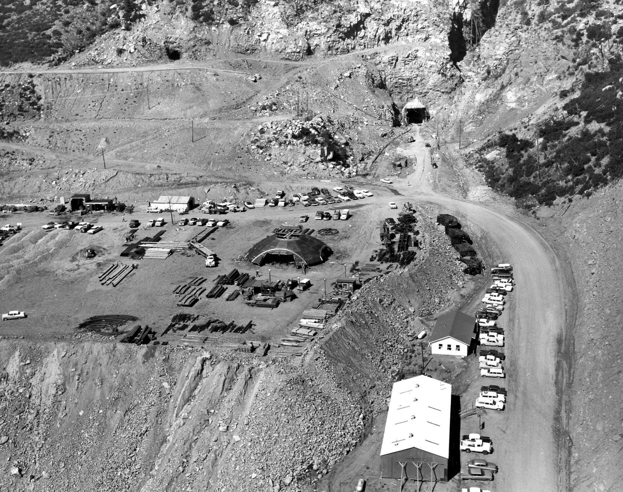 PETERSON AIR FORCE BASE, Colo. - Cheyenne Mountain Air Force Station construction in 1963. April 20, 2016 marks a significant milestone in the history of national defense when Cheyenne Mountain celebrates its 50th anniversary. On that day in 1966, one of today’s modern engineering marvels was declared fully operational and began its diligent vigil protecting the nation. (courtesy photo)