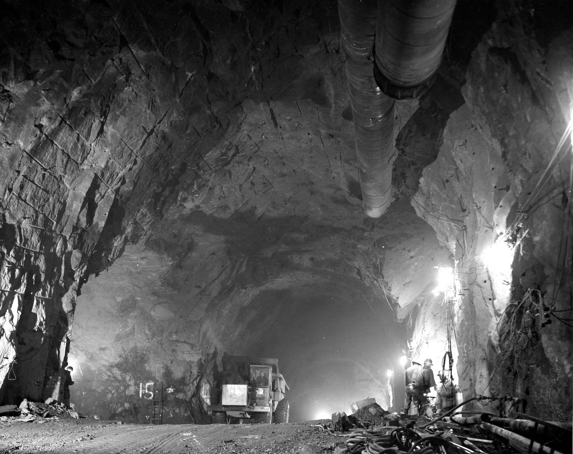 PETERSON AIR FORCE BASE, Colo. - Cheyenne Mountain Air Force Station tunnel construction in 1962. April 20, 2016 marks a significant milestone in the history of national defense when Cheyenne Mountain celebrates its 50th anniversary. On that day in 1966, one of today’s modern engineering marvels was declared fully operational and began its diligent vigil protecting the nation. (courtesy photo)