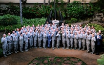 Chief Master Sgt. of the Air Force James A. Cody (center front); U.S. Pacific Air Forces chief master sergeants and chief selects; and senior enlisted leaders from the Repbulic of Korea, Japan, Australia, New Zealand, Singapore and Canada, pose for a photo in the Courtyard of Heroes at Headquarters PACAF during the PACAF Chief's Leadership Course at Joint Base Pearl Harbor-Hickam, Hawaii, Jan. 14, 2016. Cody spoke to course attendees about his lessons for success and current and future challenges in the Air Force. (U.S. Air Force photo by Staff Sgt. Alexander Martinez/Released)