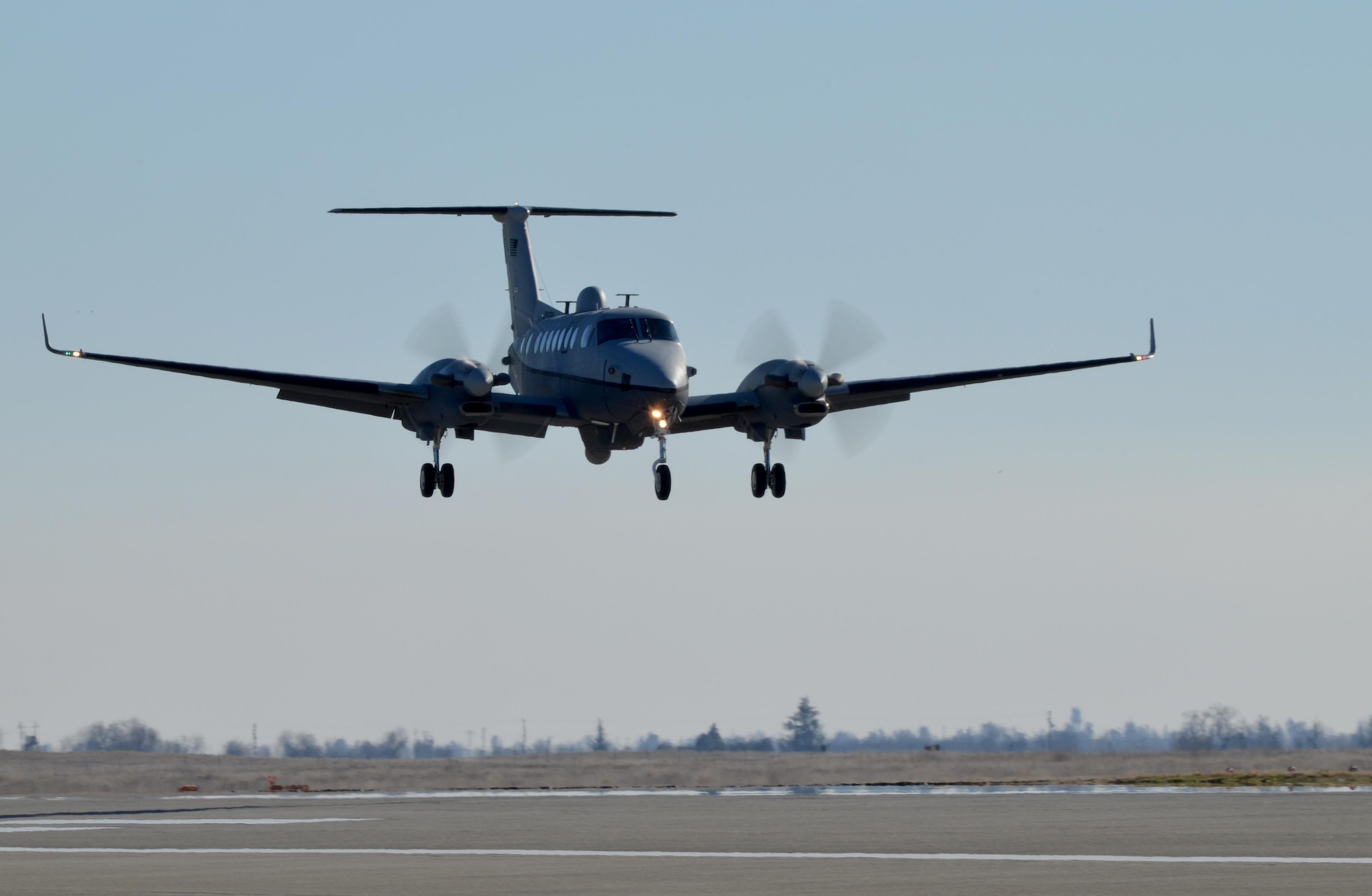 An MC-12W Liberty makes its final approach at Beale Air Force Base, Calif., Jan. 22, 2014. The Liberty’s primary mission is to provide intelligence, surveillance and reconnaissance, or ISR, support directly to ground forces. (U.S. Air Force photo by Airman 1st Class Bobby Cummings/Released)